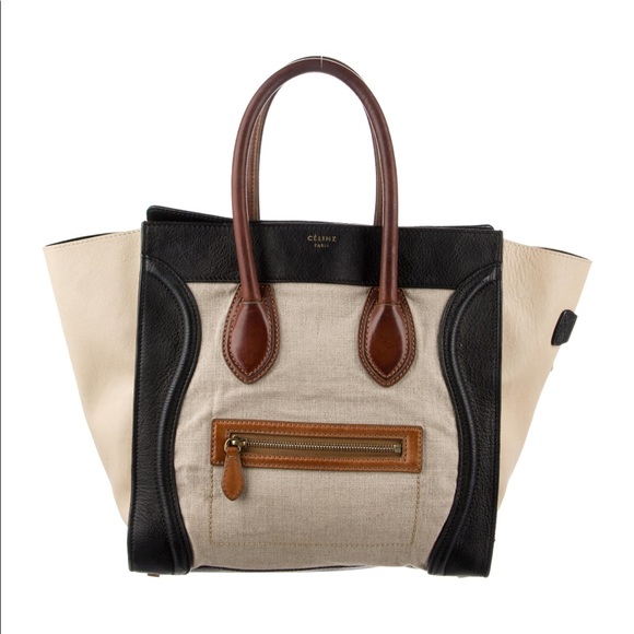 Celine Handbags - Auth Celine Calfskin Canvas Mini Tricolor Tri-Color Luggage Tote Bag Minimalist